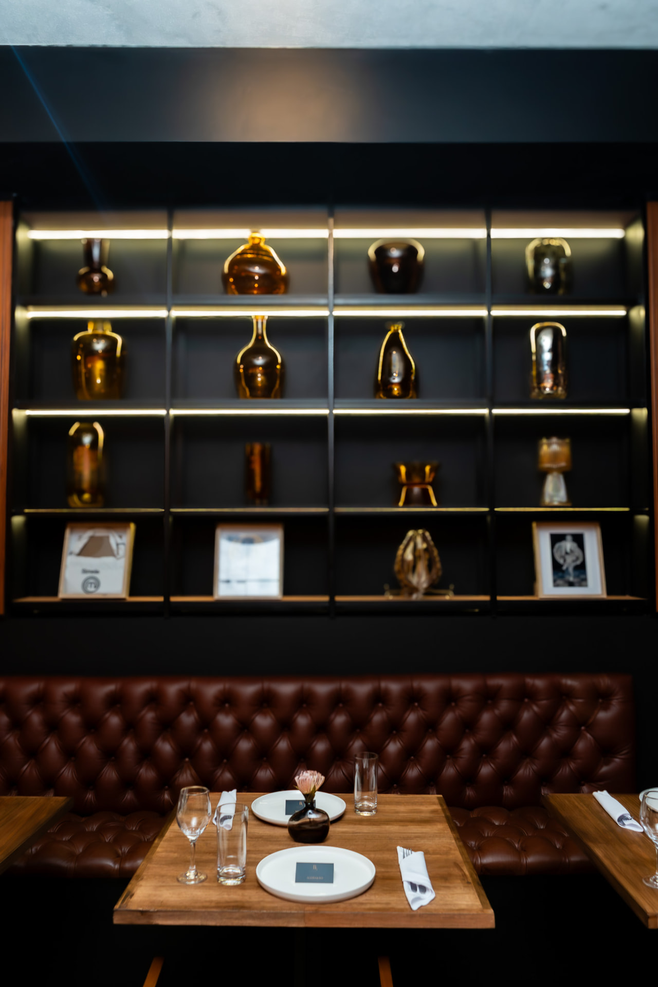 An intimate table set for two in the Braai Society dining room
